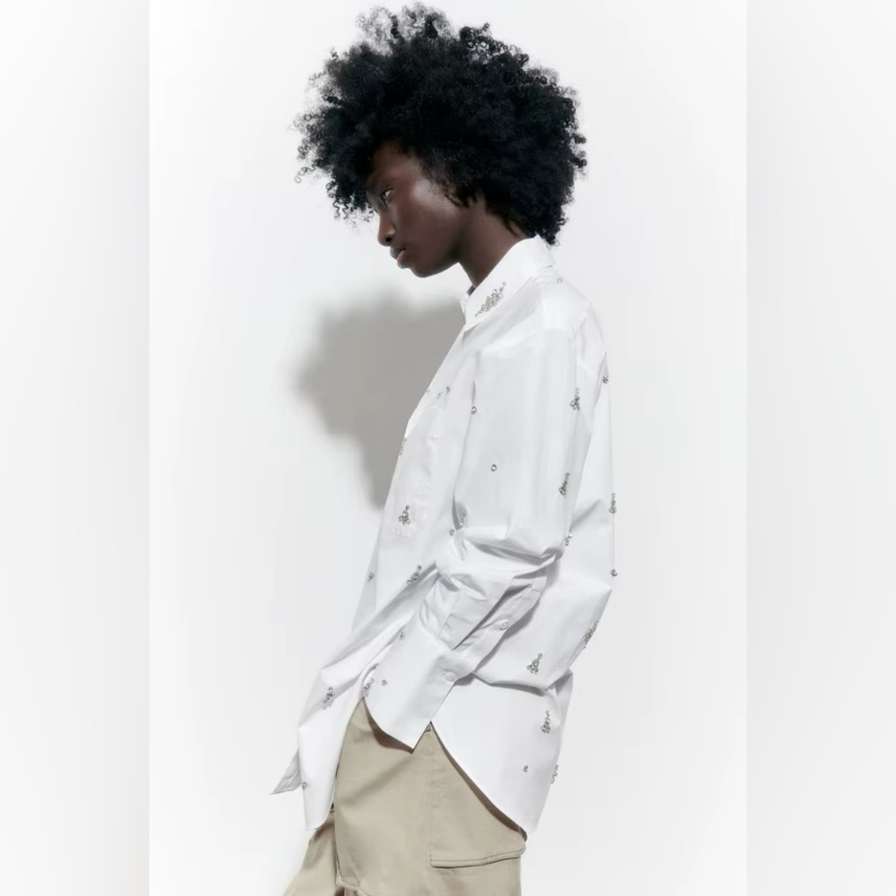 ZARA Jewel Poplin Shirt XS